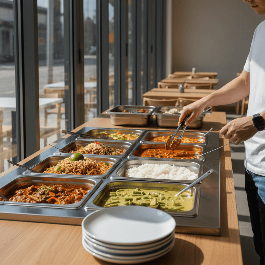 Self-serve lunch line at Thai Love Restaurant