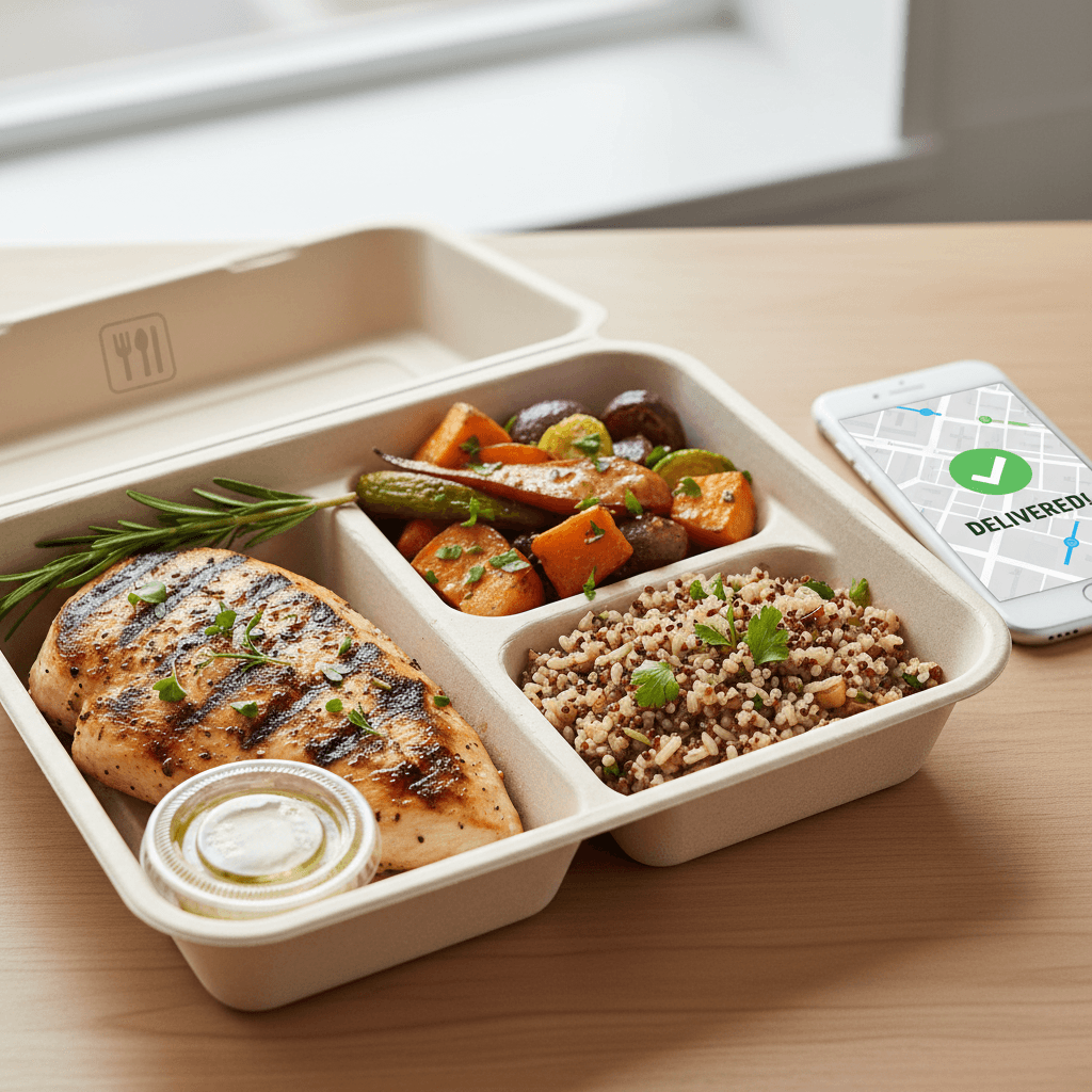 Individual Thai lunch boxes ready for distribution